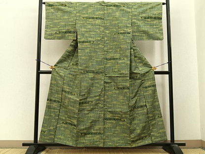 平和屋着物■上質な紬　横段吉祥文　正絹　逸品　BAAY3669hj