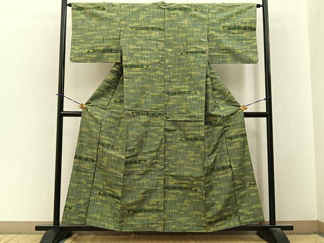 平和屋着物■上質な紬　横段吉祥文　正絹　逸品　BAAY3669hj