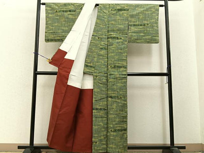 平和屋着物■上質な紬　横段吉祥文　正絹　逸品　BAAY3669hj