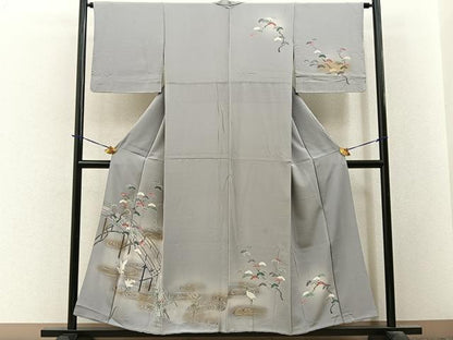 平和屋着物■訪問着　群鶴渡橋松文　暈し染め　金彩　正絹　逸品　BAAY3670hj