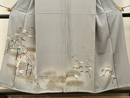 平和屋着物■訪問着　群鶴渡橋松文　暈し染め　金彩　正絹　逸品　BAAY3670hj