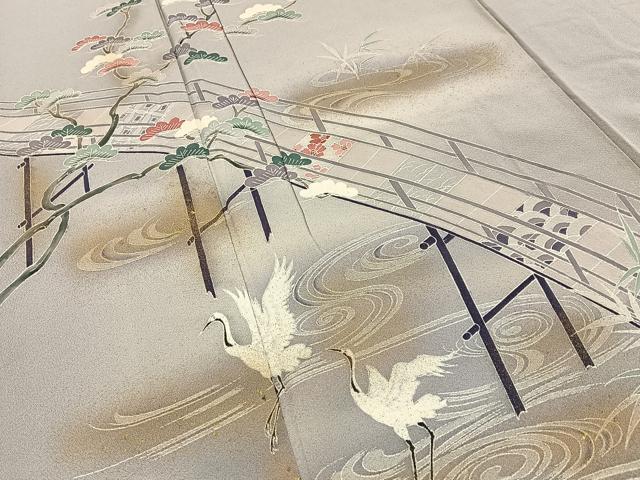 平和屋着物■訪問着　群鶴渡橋松文　暈し染め　金彩　正絹　逸品　BAAY3670hj
