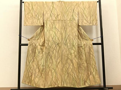 平和屋着物●上質な小紋　地紋起こし　草葉文　暈し染め　正絹　逸品　BAAY3671hj
