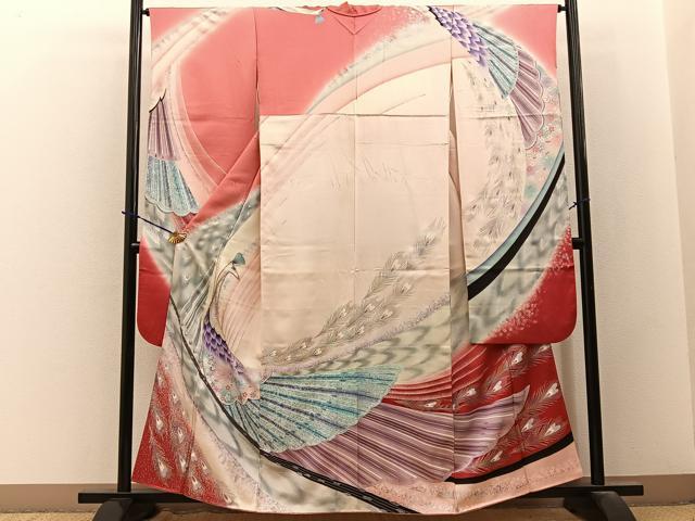 平和屋着物■豪華振袖　刺繍　孔雀　暈し染め　金銀彩　正絹　逸品　BAAY3674hj