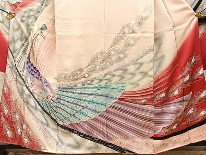 平和屋着物■豪華振袖　刺繍　孔雀　暈し染め　金銀彩　正絹　逸品　BAAY3674hj