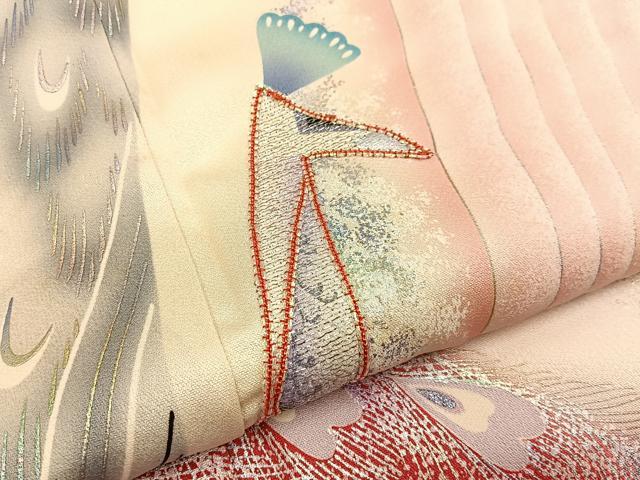 平和屋着物■豪華振袖　刺繍　孔雀　暈し染め　金銀彩　正絹　逸品　BAAY3674hj