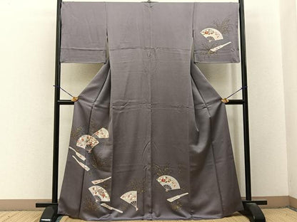 平和屋着物●訪問着　刺繍　扇面花文　金彩　正絹　逸品　BAAY3675hj