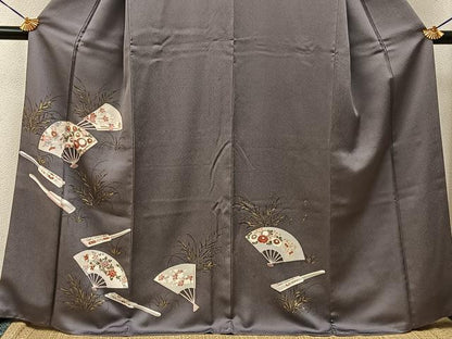 平和屋着物●訪問着　刺繍　扇面花文　金彩　正絹　逸品　BAAY3675hj