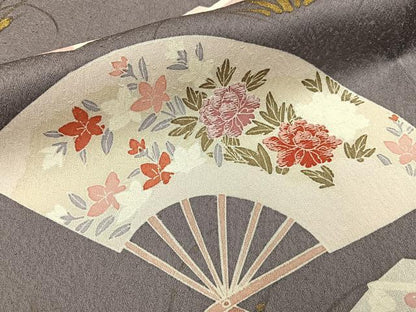 平和屋着物●訪問着　刺繍　扇面花文　金彩　正絹　逸品　BAAY3675hj