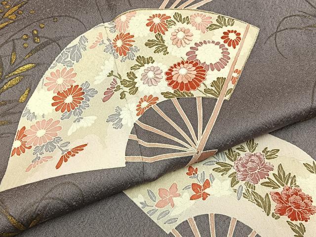 平和屋着物●訪問着　刺繍　扇面花文　金彩　正絹　逸品　BAAY3675hj