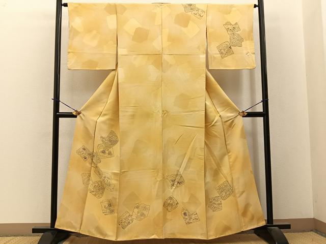 平和屋着物■訪問着　手描き　破れ色紙風景花文　金通し地　東武百貨店扱い　正絹　逸品　BAAY3677hj