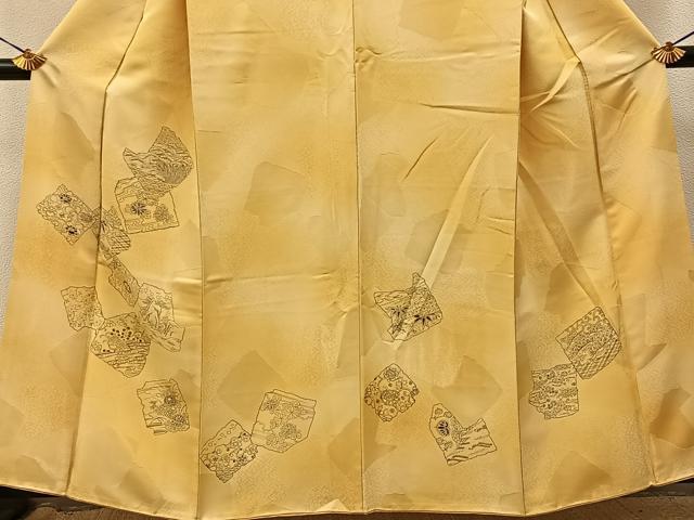 平和屋着物■訪問着　手描き　破れ色紙風景花文　金通し地　東武百貨店扱い　正絹　逸品　BAAY3677hj