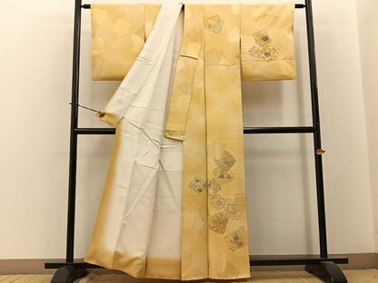 平和屋着物■訪問着　手描き　破れ色紙風景花文　金通し地　東武百貨店扱い　正絹　逸品　BAAY3677hj