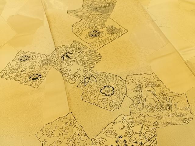 平和屋着物■訪問着　手描き　破れ色紙風景花文　金通し地　東武百貨店扱い　正絹　逸品　BAAY3677hj