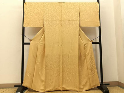 平和屋着物●無地絵羽訪問着　草花丸地紋　蜂蜜色　ほていや扱い　正絹　逸品　BAAY3678hj
