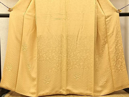 平和屋着物●無地絵羽訪問着　草花丸地紋　蜂蜜色　ほていや扱い　正絹　逸品　BAAY3678hj