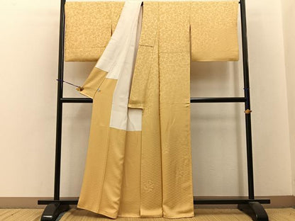 平和屋着物●無地絵羽訪問着　草花丸地紋　蜂蜜色　ほていや扱い　正絹　逸品　BAAY3678hj