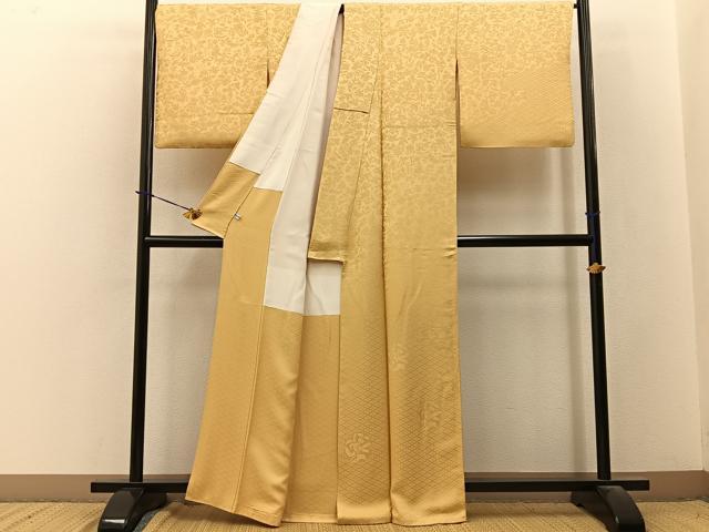 平和屋着物●無地絵羽訪問着　草花丸地紋　蜂蜜色　ほていや扱い　正絹　逸品　BAAY3678hj