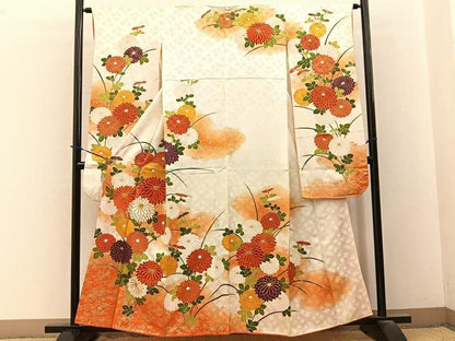 平和屋着物■豪華振袖　駒刺繍　菊　暈し染め　金彩　正絹　逸品　BAAY3679hj