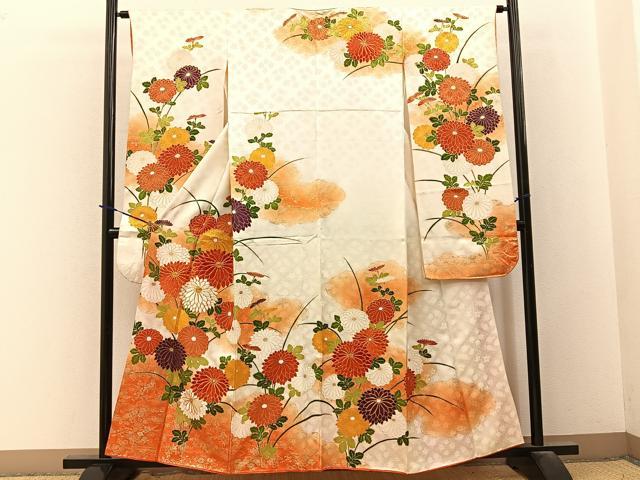 平和屋着物■豪華振袖　駒刺繍　菊　暈し染め　金彩　正絹　逸品　BAAY3679hj