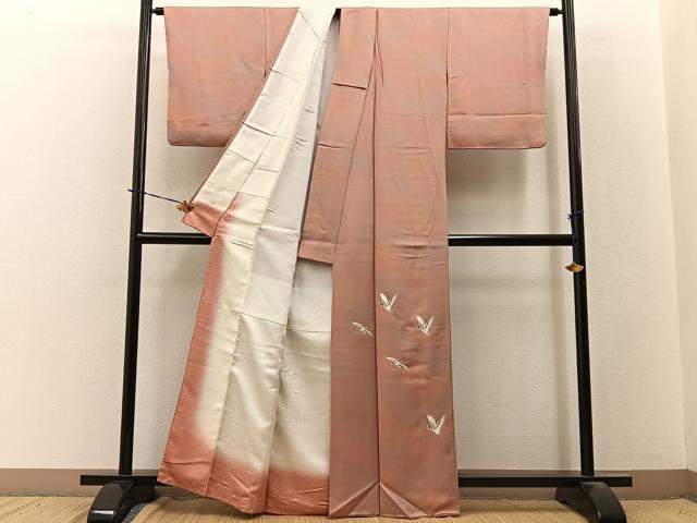 平和屋着物■色留訪問着　総刺繍　飛鶴文　暈し染め　正絹　逸品　BAAY3685hj