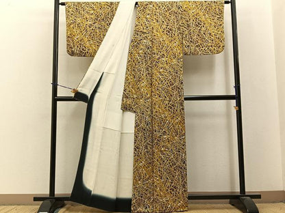 平和屋着物■上質な小紋　芝草文　黒地　正絹　逸品　BAAY3687hj