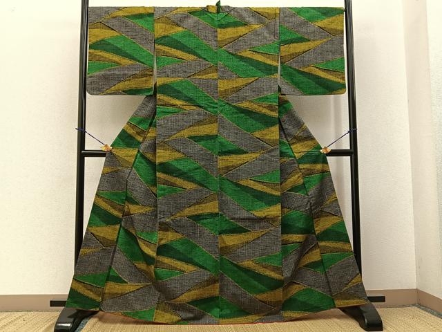 平和屋着物■上質な紬　切嵌文様　正絹　逸品　BAAY3691hj