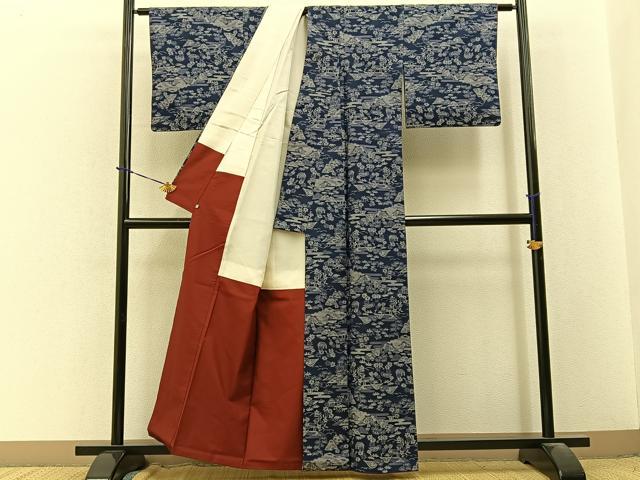 平和屋着物■上質な紬　風景文　鈴乃屋扱い　正絹　逸品　BAAY3695hj