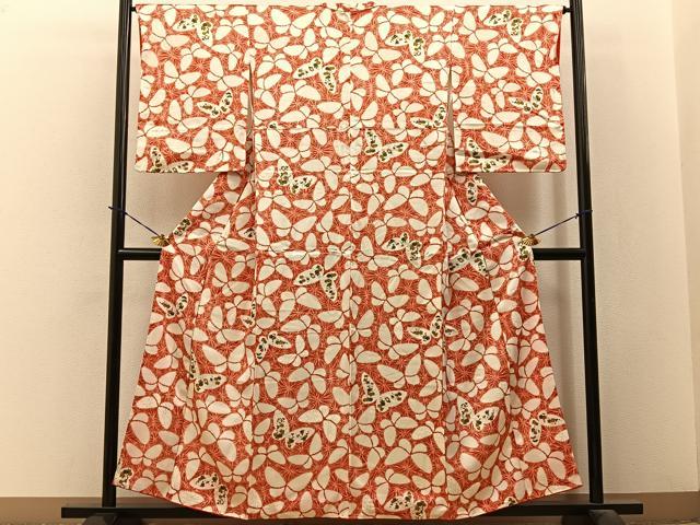 平和屋着物■上質な小紋　花蝶文　金彩　正絹　逸品　BAAY3701hj