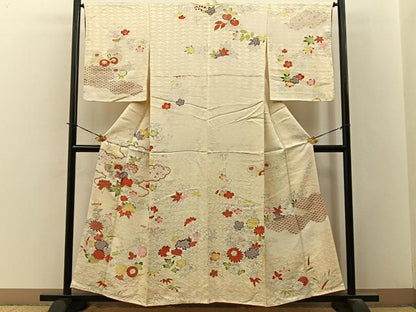 平和屋着物■訪問着　駒刺繍　雲取草花文　金銀彩　正絹　逸品　BAAY3703hj