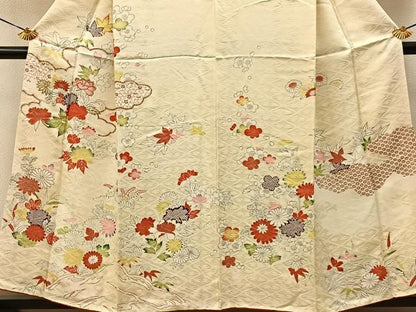 平和屋着物■訪問着　駒刺繍　雲取草花文　金銀彩　正絹　逸品　BAAY3703hj