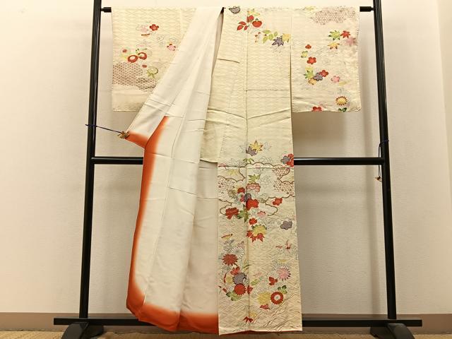 平和屋着物■訪問着　駒刺繍　雲取草花文　金銀彩　正絹　逸品　BAAY3703hj
