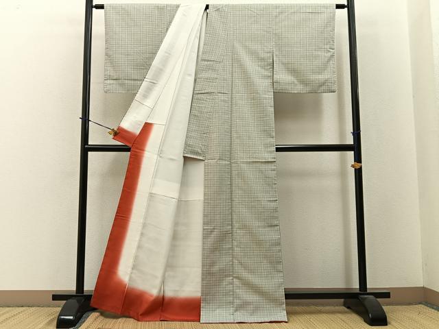平和屋着物■上質な紬　格子柄　正絹　逸品　未使用　BAAY3705hj