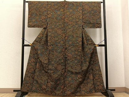 平和屋着物■本場染大島紬　更紗花文　正絹　逸品　BAAY3713hj