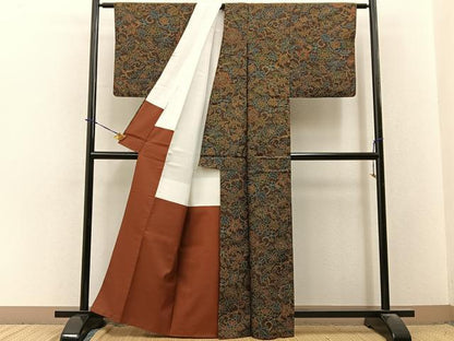 平和屋着物■本場染大島紬　更紗花文　正絹　逸品　BAAY3713hj