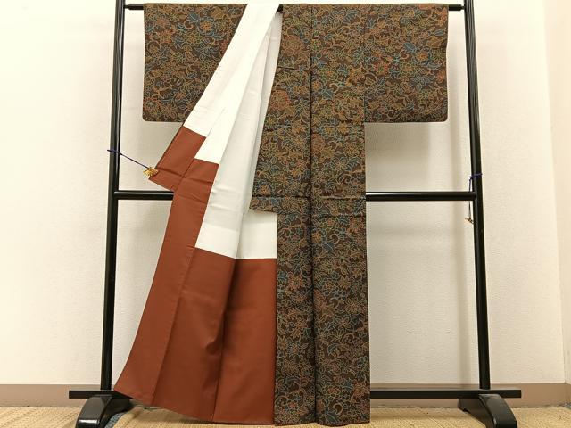 平和屋着物■本場染大島紬　更紗花文　正絹　逸品　BAAY3713hj