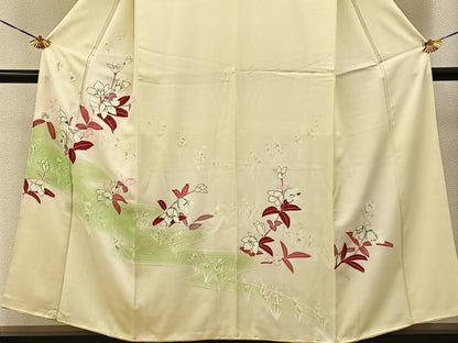 平和屋着物■訪問着　銀駒刺繍　流水草花文　暈し染め　金彩　正絹　逸品　BAAY3717hj