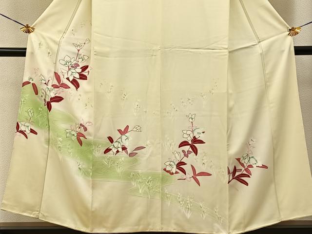 平和屋着物■訪問着　銀駒刺繍　流水草花文　暈し染め　金彩　正絹　逸品　BAAY3717hj