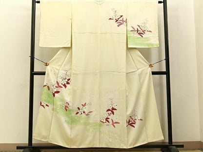 平和屋着物■訪問着　銀駒刺繍　流水草花文　暈し染め　金彩　正絹　逸品　BAAY3717hj