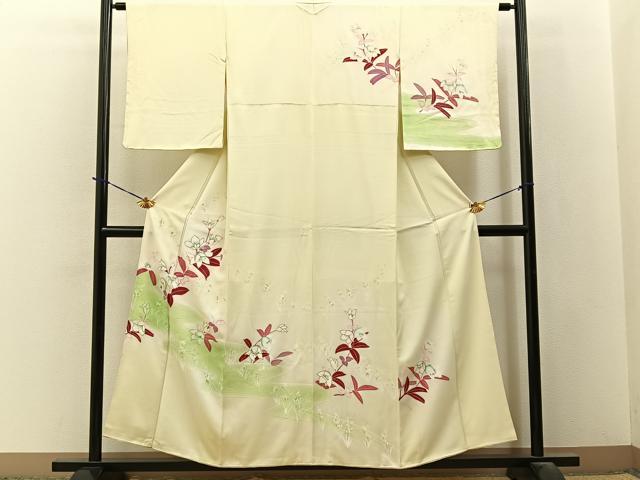 平和屋着物■訪問着　銀駒刺繍　流水草花文　暈し染め　金彩　正絹　逸品　BAAY3717hj