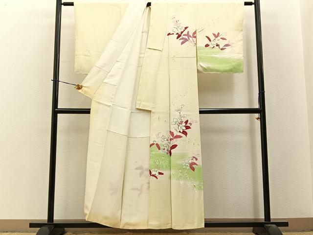 平和屋着物■訪問着　銀駒刺繍　流水草花文　暈し染め　金彩　正絹　逸品　BAAY3717hj