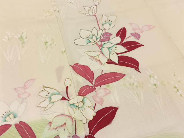 平和屋着物■訪問着　銀駒刺繍　流水草花文　暈し染め　金彩　正絹　逸品　BAAY3717hj