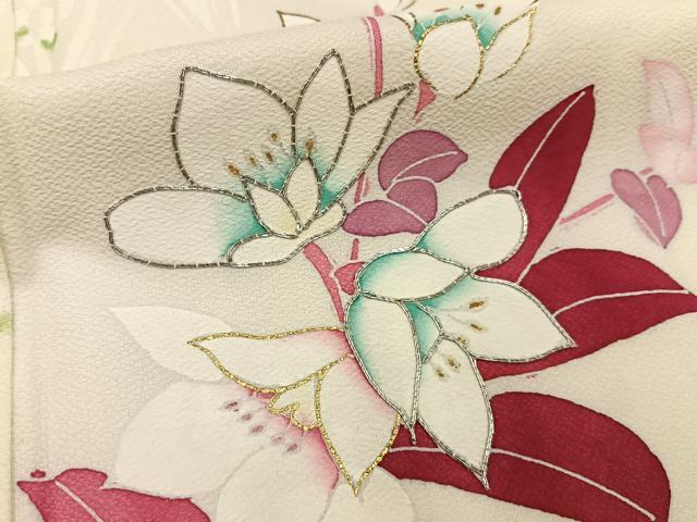 平和屋着物■訪問着　銀駒刺繍　流水草花文　暈し染め　金彩　正絹　逸品　BAAY3717hj