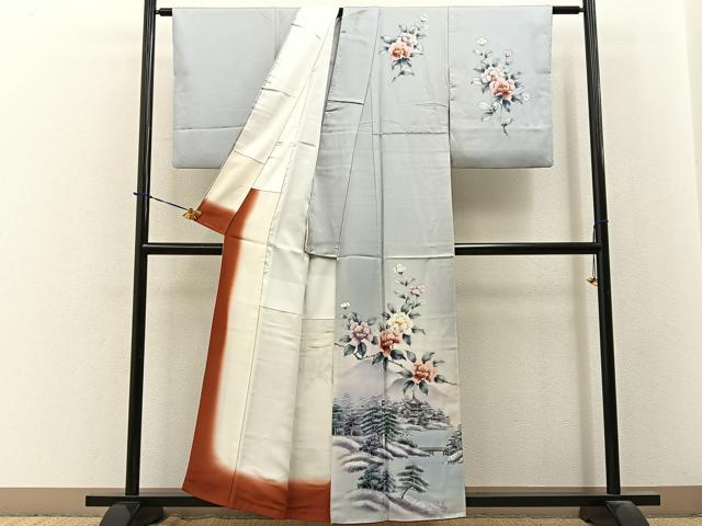 平和屋着物■訪問着　手描き　風景花文　暈し染め　正絹　逸品　BAAY3722hj