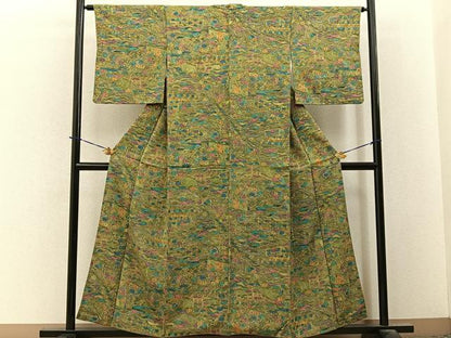平和屋着物■上質な小紋　紬地　風景花文　正絹　逸品　BAAY3723hj
