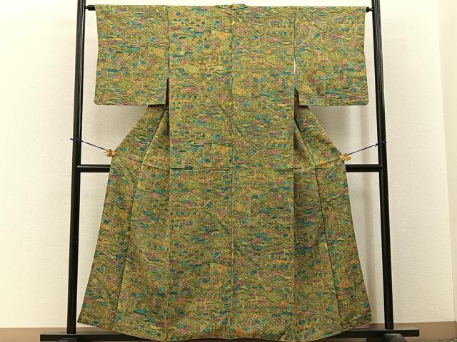 平和屋着物■上質な小紋　紬地　風景花文　正絹　逸品　BAAY3723hj
