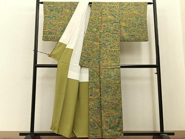 平和屋着物■上質な小紋　紬地　風景花文　正絹　逸品　BAAY3723hj