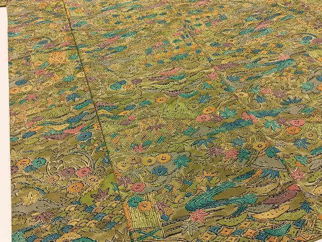 平和屋着物■上質な小紋　紬地　風景花文　正絹　逸品　BAAY3723hj