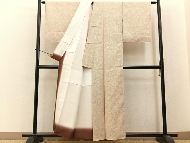 平和屋着物■上質な紬　麻の葉文様　正絹　逸品　未使用　BAAY3724hj