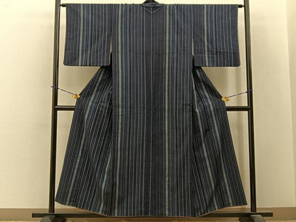 平和屋着物■上質な紬　縞　正絹　逸品　BAAY3728hj